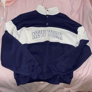 Forever 21 White and navy blue half button up sweatshirt